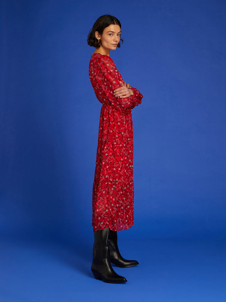Matilda Midi Dress in Red Floral Print