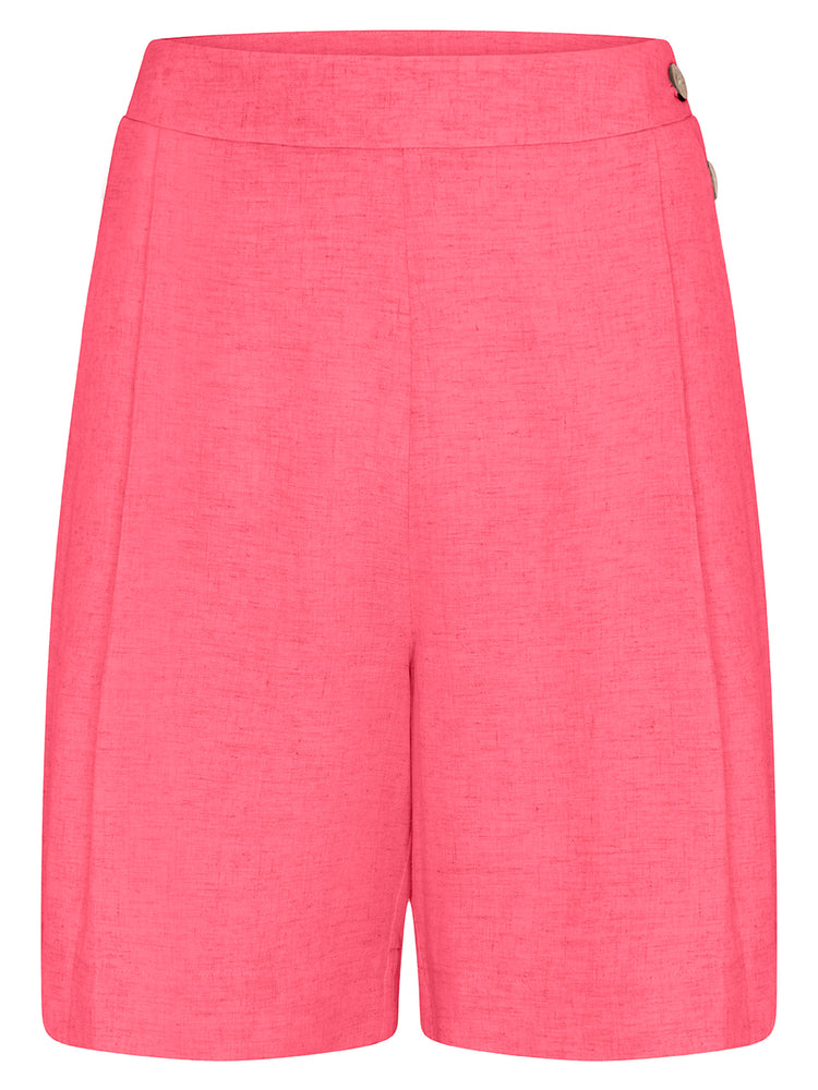 Linen High Waist Shorts in Hot Pink