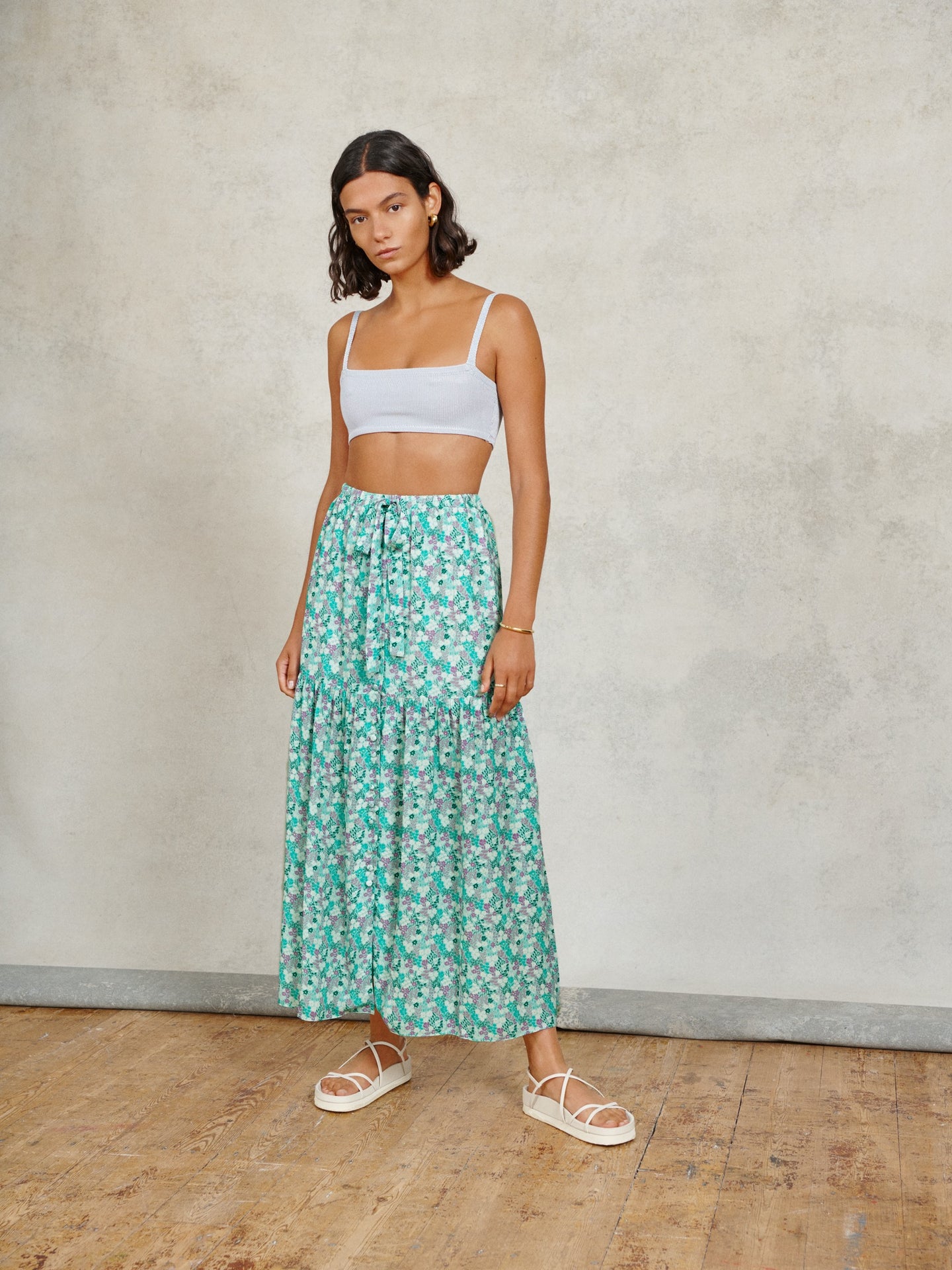 Mint Ditsy Floral Maxi Skirt