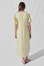 Load image into Gallery viewer, Adele Puff Sleeve Midi Tea Dress in Lime Daisy
