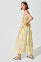 Load image into Gallery viewer, Ruched Cami Midi Dress in Lime Daisy