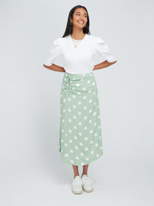 Aster Midi Skirt in Green Polka Dot
