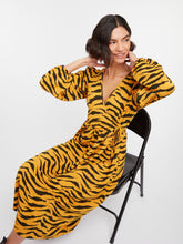 Load image into Gallery viewer, Crown Wrap Midi Dress in Tiger Print
