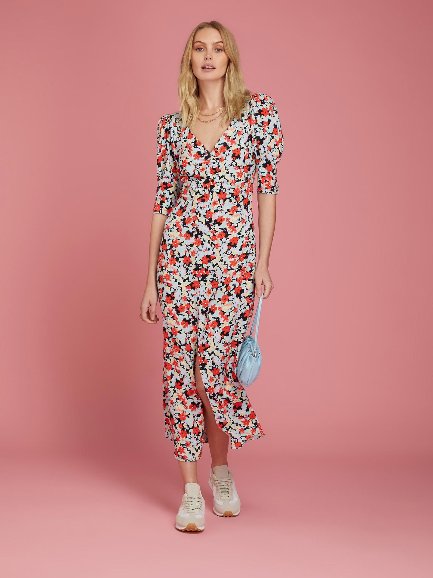 Millicent Tea Dress in 80s Painted Floral Print