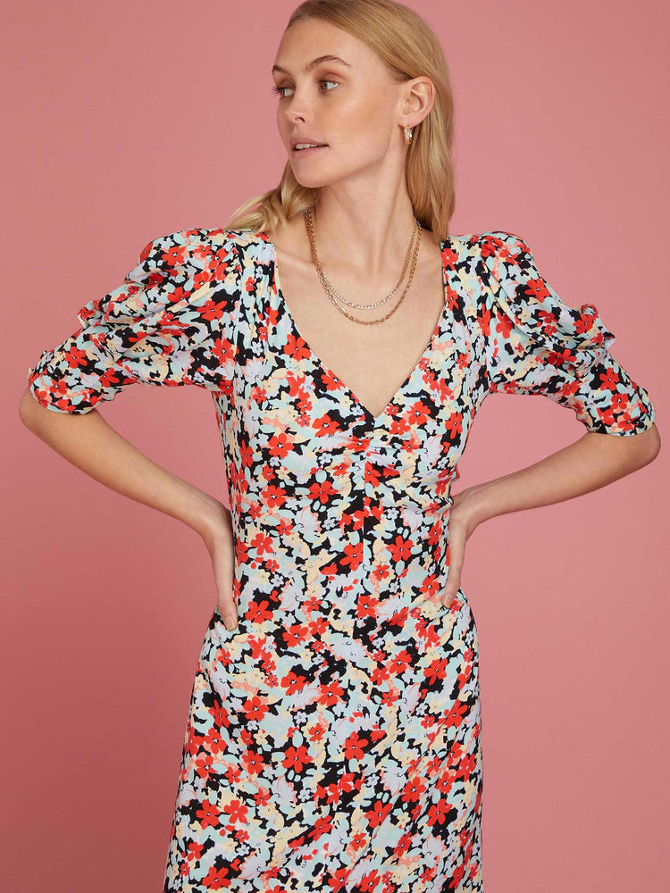 Millicent Tea Dress in 80s Painted Floral Print