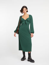 Load image into Gallery viewer, Golden Knot Midi Dress in Forest Green