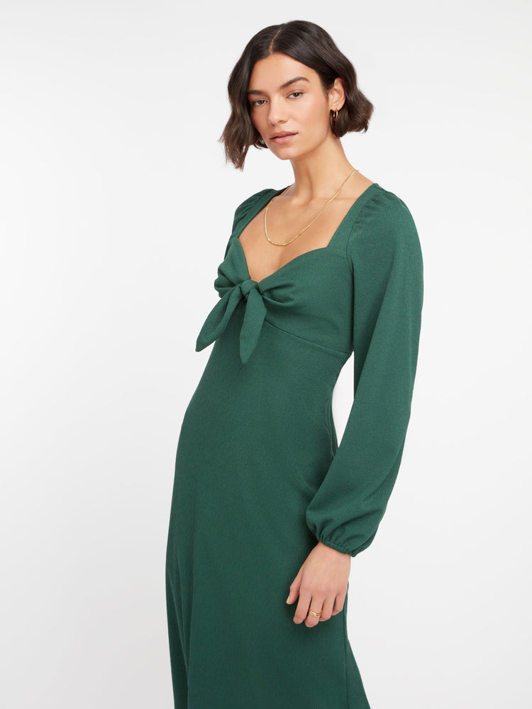 Golden Knot Midi Dress in Forest Green