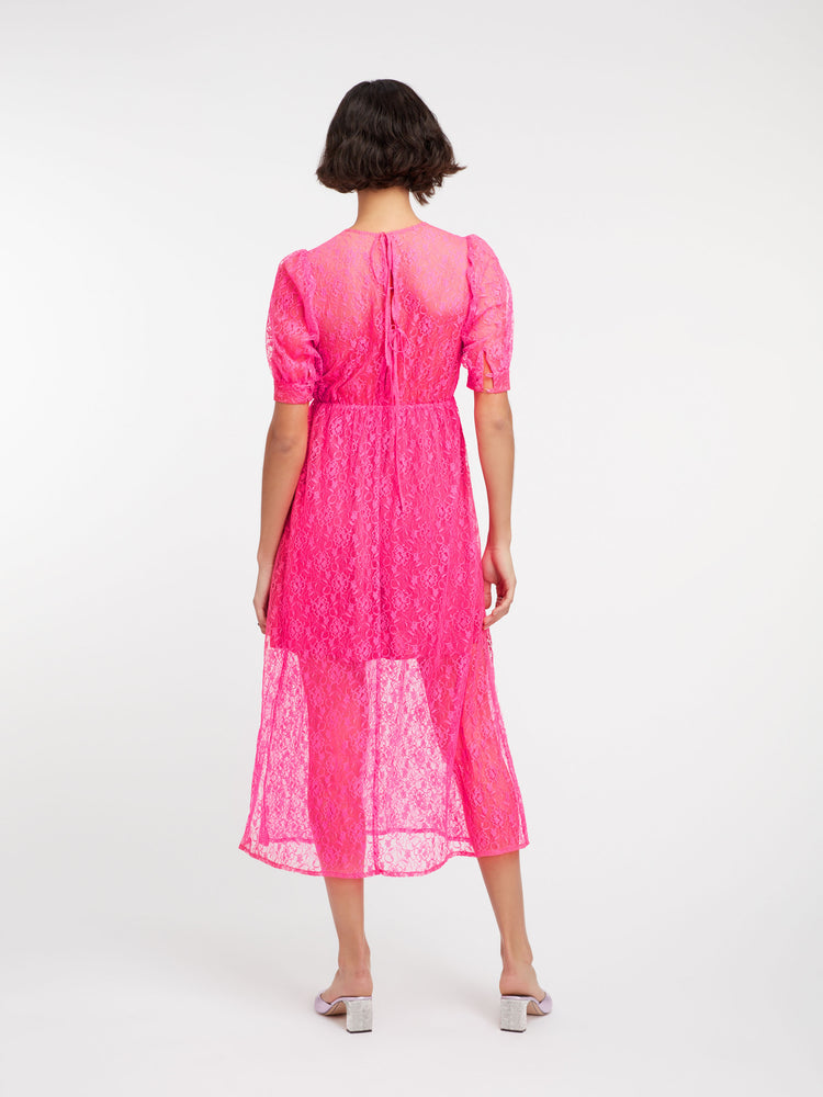 Susannah Lace Midi Dress in Pink