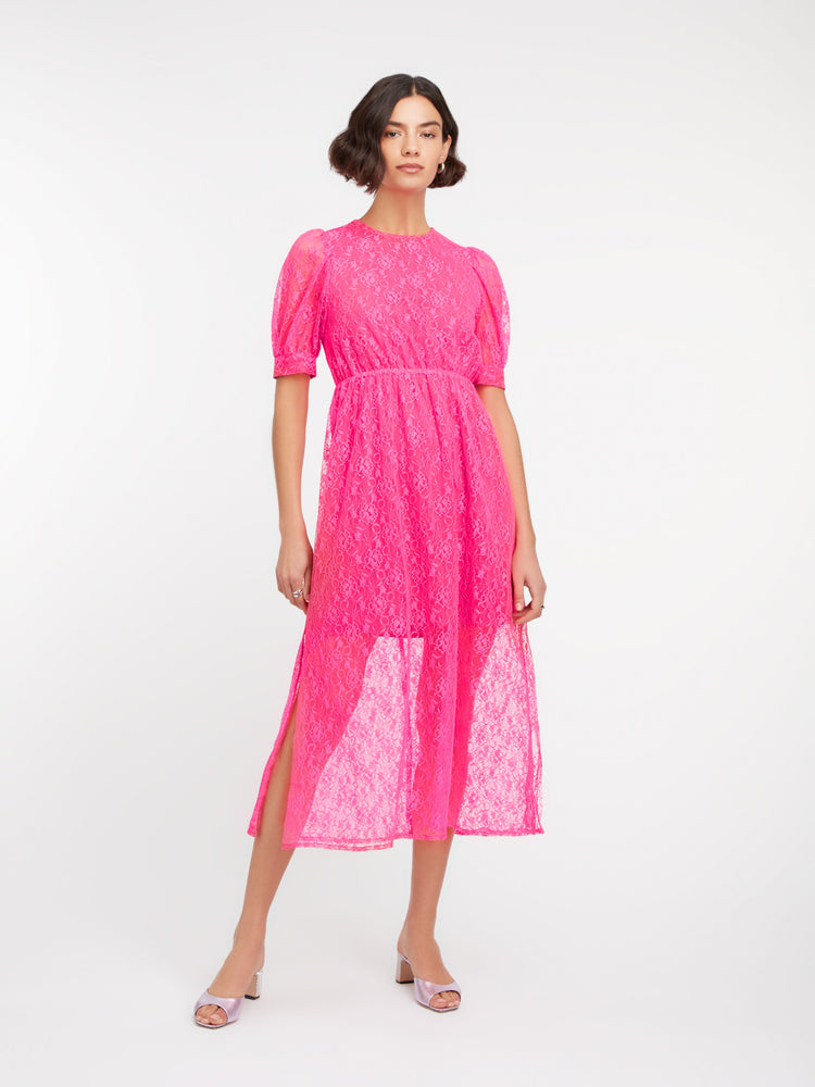 Susannah Lace Midi Dress in Pink