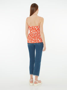 Remington Button Front Cami Top in Red Floral Print