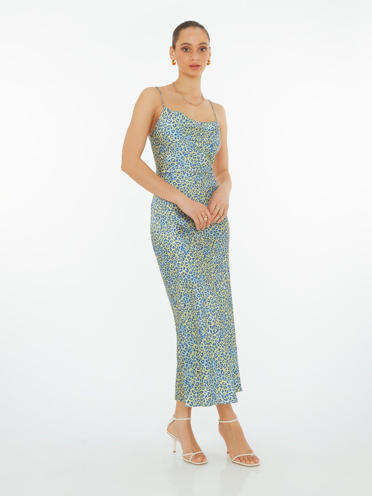 Riviera Midi Dress in Blue Leopard Print