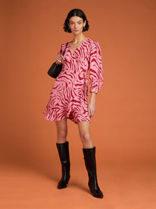 Rosalyn Mini Dress in Pink Zebra Print