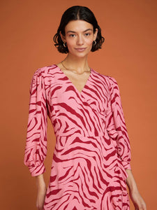 Rosalyn Mini Dress in Pink Zebra Print