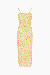 Ruched Cami Midi Dress in Lime Daisy