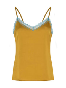 Yasmin Lace Top in Gold with Blue Trim
