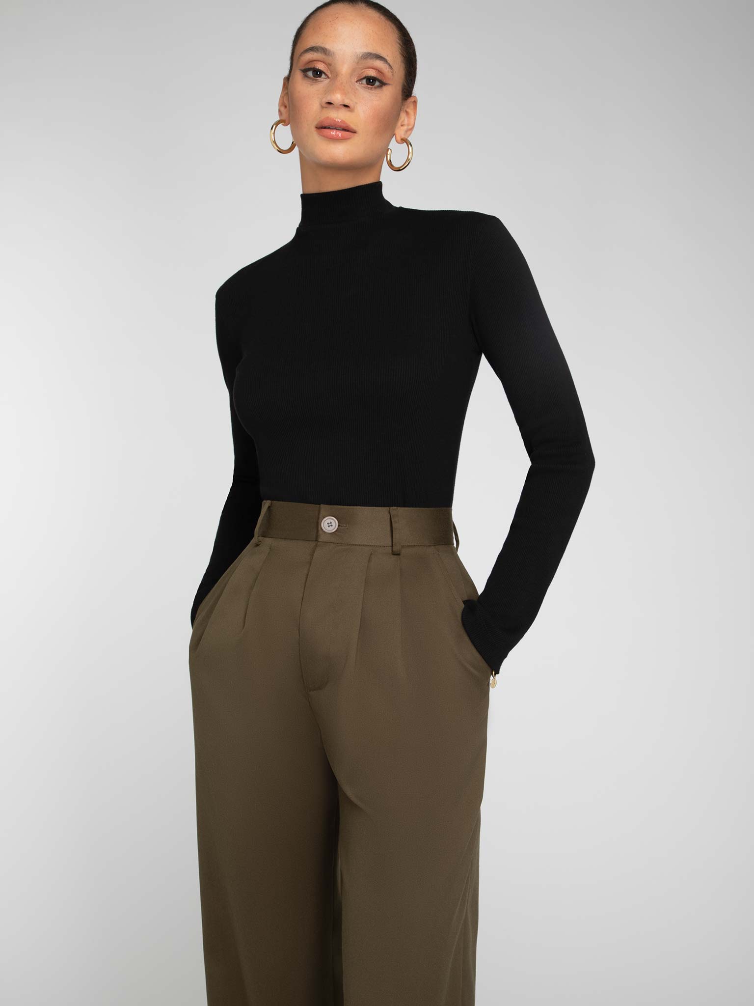 Ｍｏｃｋ　Ｎｅｃｋ　Ｅａｓｙ　Ｔｏｐ Ladies Ribbed Mock Neck Top | Lavender Hill Clothing