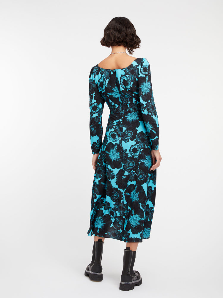 Albany Split Dress in Turquoise Floral